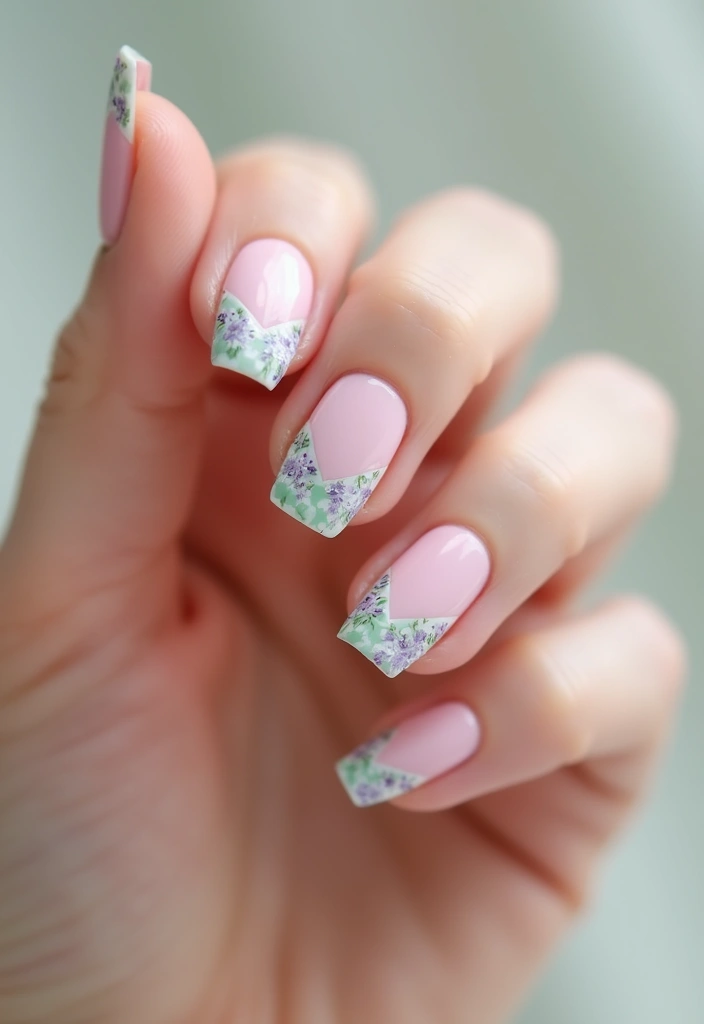 28 Chic Chevron French Tip Designs for a Modern Twist - 8. Floral Chevron