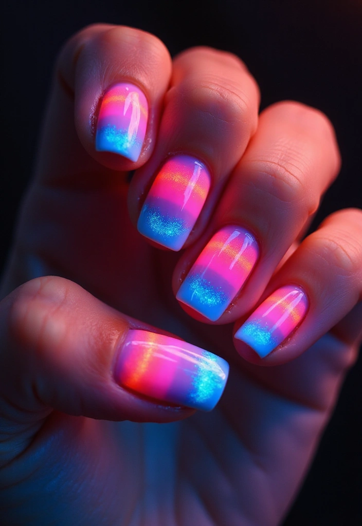 28 Easy Glazed Finish Tutorials for Shiny Nails - 12. Neon Glaze