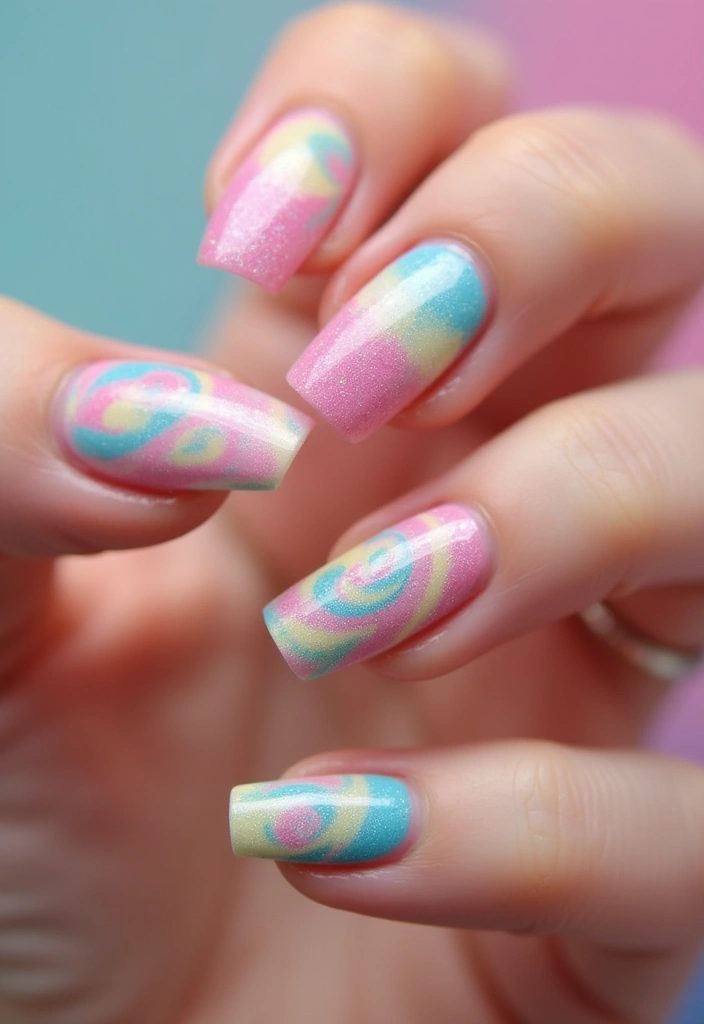 28 Easy Glazed Finish Tutorials for Shiny Nails - 17. Candy Swirl Nails