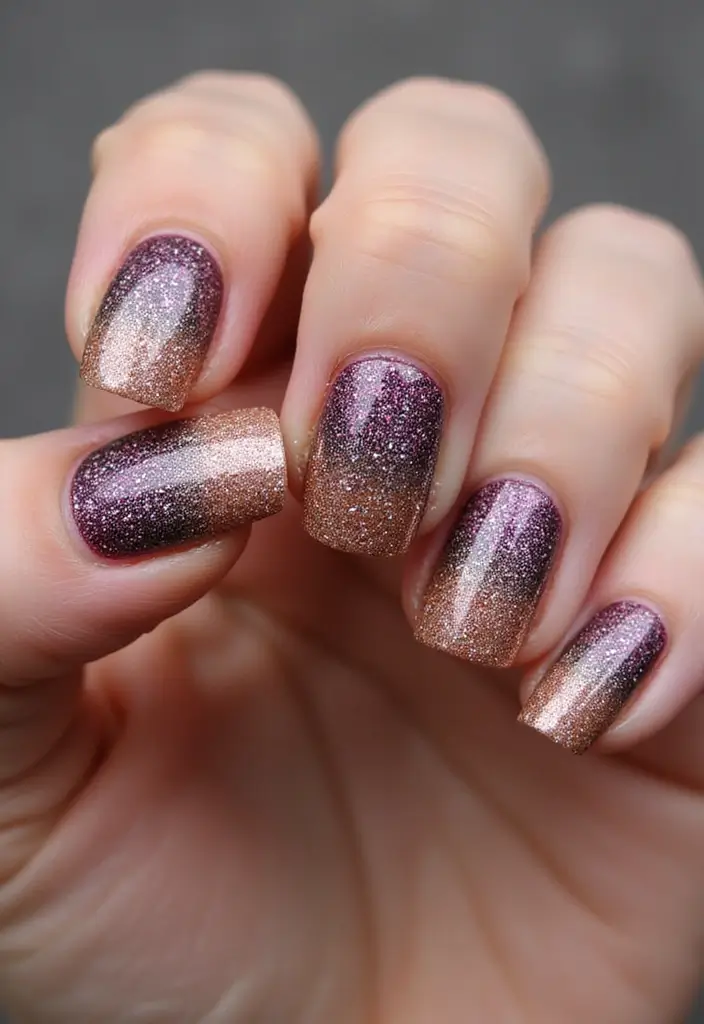 28 Easy Glazed Finish Tutorials for Shiny Nails - 24. Ombre Glitter Finish