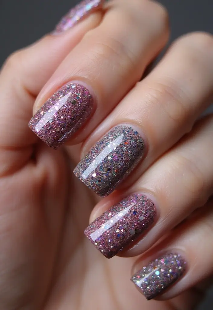 28 Easy Glazed Finish Tutorials for Shiny Nails - 7. Glitter Glaze