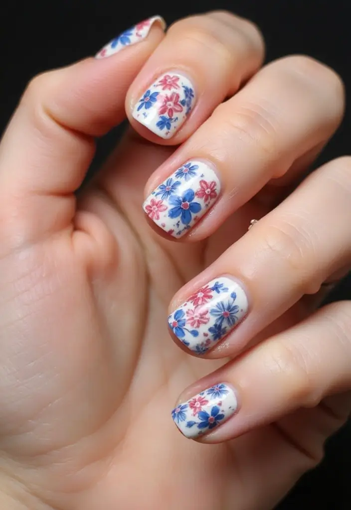 28 Easy Glazed Finish Tutorials for Shiny Nails - 9. Floral Glazed Design