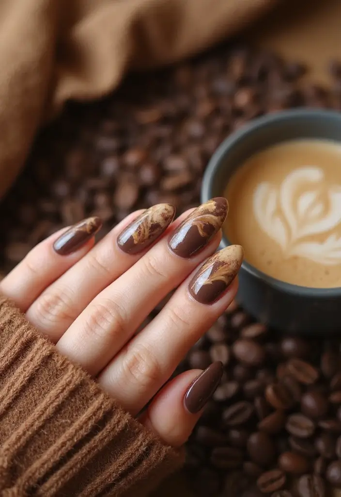 28 How to Style Bold Nail Colors for Fall 2025 - 14. Mocha Marble Magic
