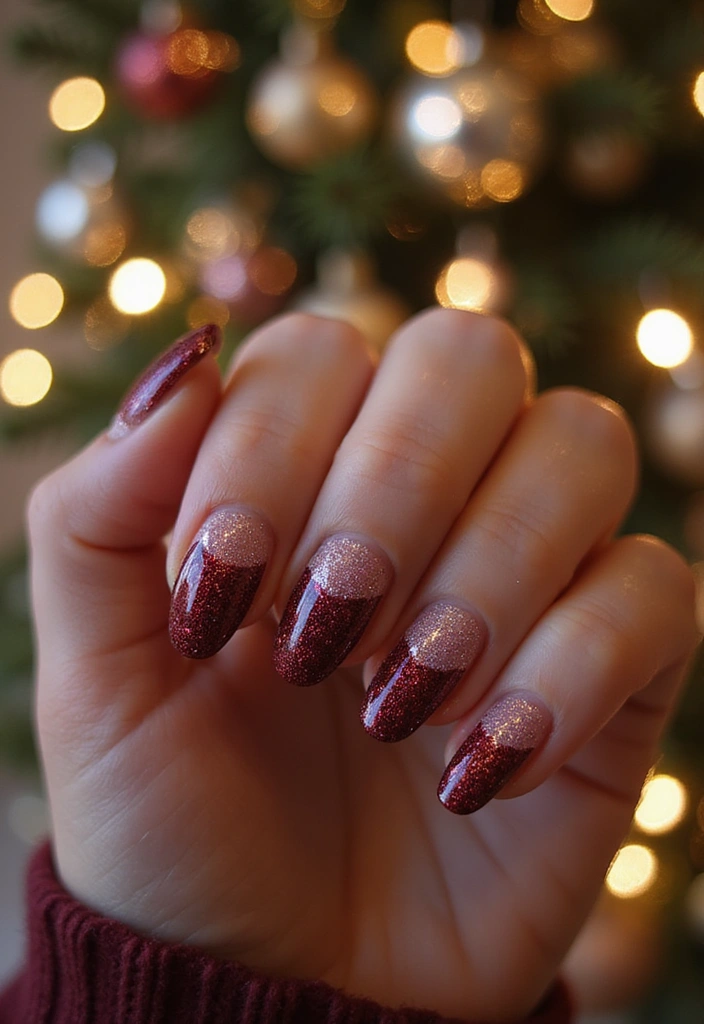 28 How to Style Bold Nail Colors for Fall 2025 - 27. Burgundy Glitter Ombre