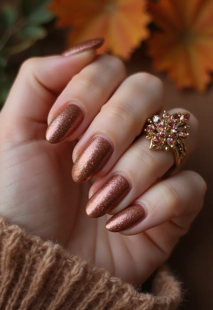 28 How to Style Bold Nail Colors for Fall 2025 - 6. Sparkling Copper Glam