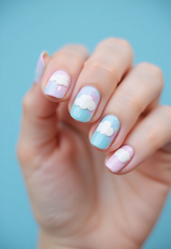 28 Minimalist Nails with a Twist for Late 2025 - 19. Whimsical Cloud Designs