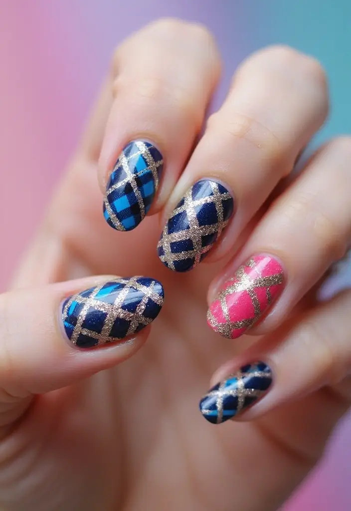 28 Plaid Nail Art Styles to Bring Sweater Weather Vibes - 10. Glittery Plaid