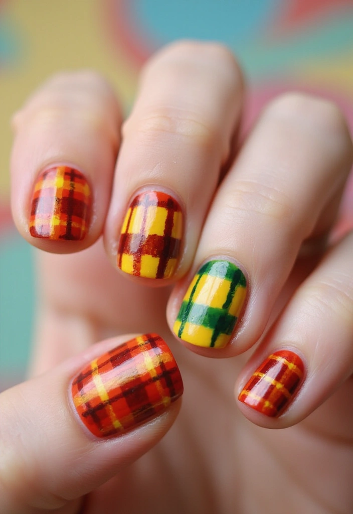 28 Plaid Nail Art Styles to Bring Sweater Weather Vibes - 14. Retro Plaid Vibes