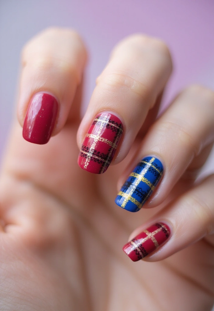 28 Plaid Nail Art Styles to Bring Sweater Weather Vibes - 15. Ultra-Glossy Plaid