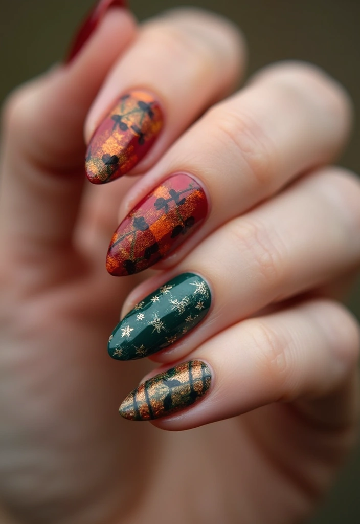 28 Plaid Nail Art Styles to Bring Sweater Weather Vibes - 17. Seasonal Motif Plaid