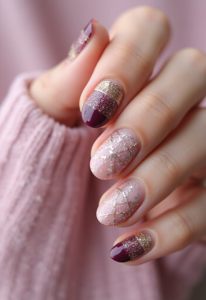 28 Plaid Nail Art Styles to Bring Sweater Weather Vibes - 18. Ombre Glitter Plaid