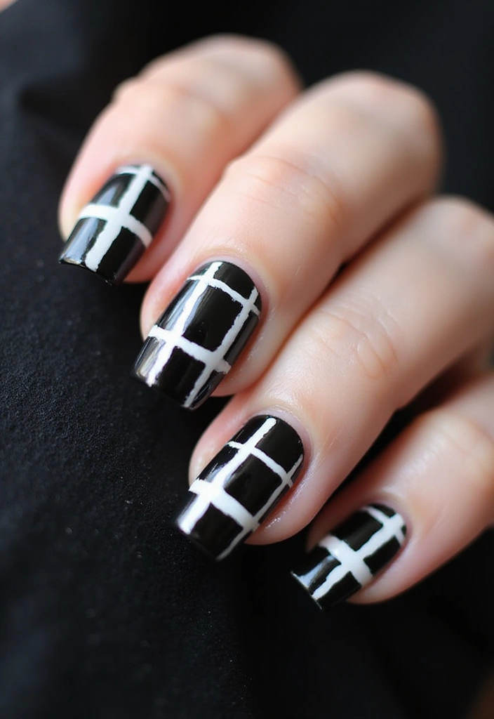 28 Plaid Nail Art Styles to Bring Sweater Weather Vibes - 21. Classic Black and White Plaid