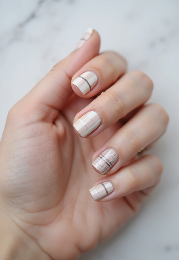 28 Plaid Nail Art Styles to Bring Sweater Weather Vibes - 23. Soft Neutrals Plaid