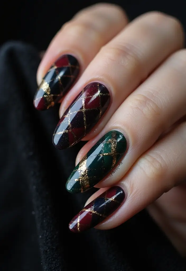 28 Plaid Nail Art Styles to Bring Sweater Weather Vibes - 3. Dark Romantic Plaid