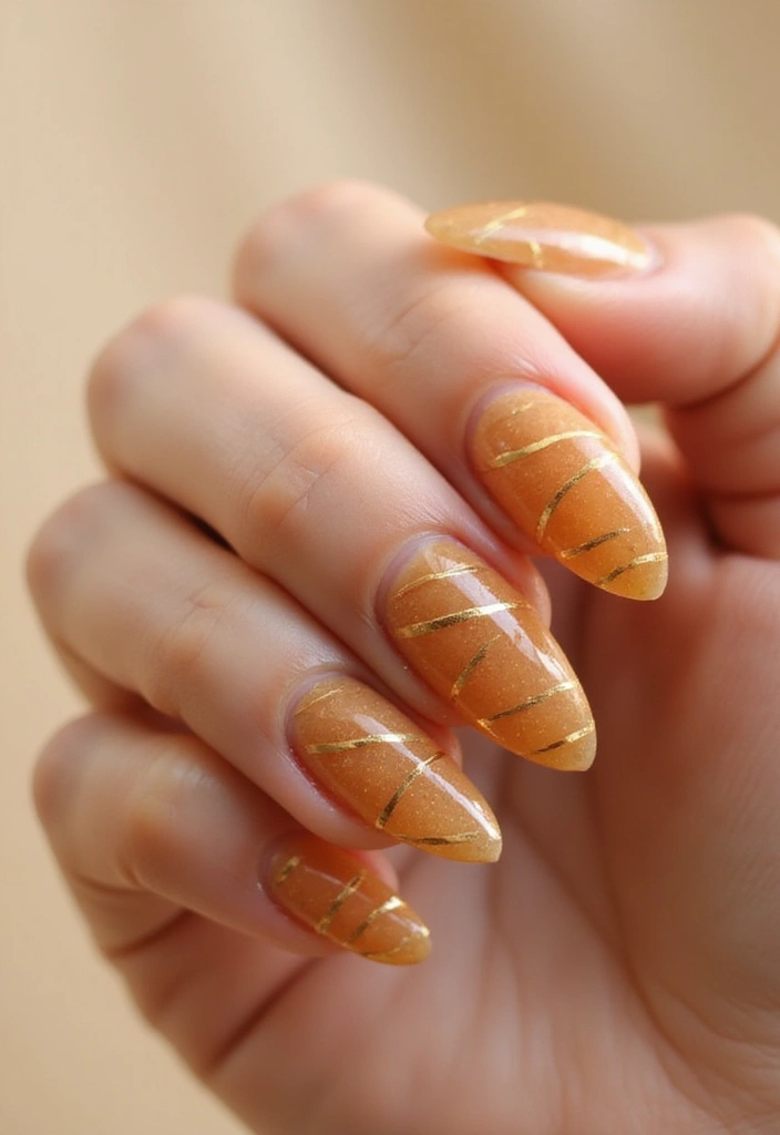 28 Rounded Jelly Amber Nails That Pop - 10. Striped Elegance