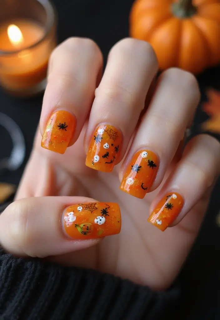 28 Rounded Jelly Amber Nails That Pop - 13. Halloween Vibes
