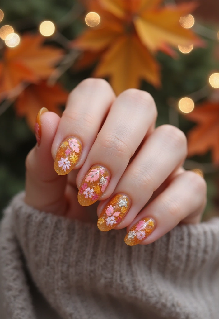 28 Rounded Jelly Amber Nails That Pop - 27. Seasonal Themed Designs
