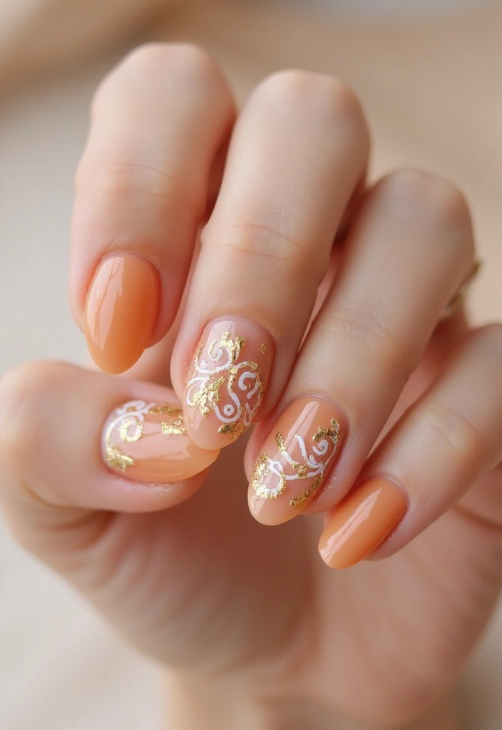 28 Rounded Jelly Amber Nails That Pop - 28. Elegant Swirls