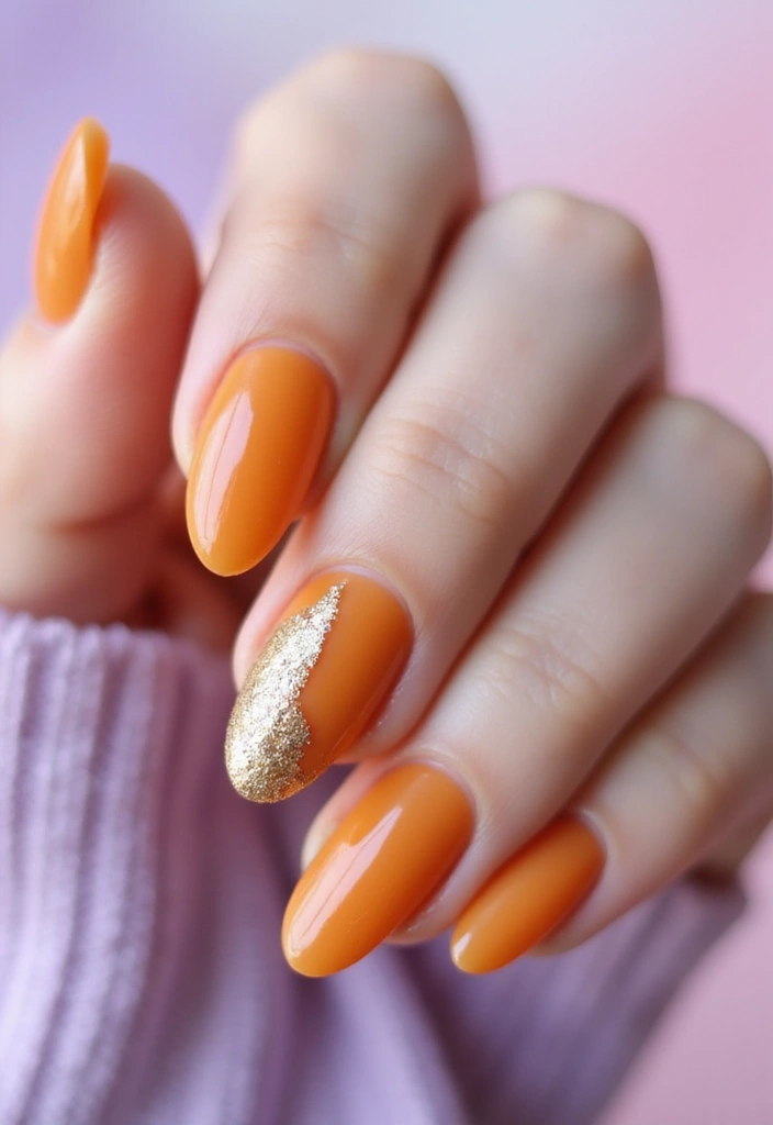 28 Rounded Jelly Amber Nails That Pop - 3. Glitter Accent