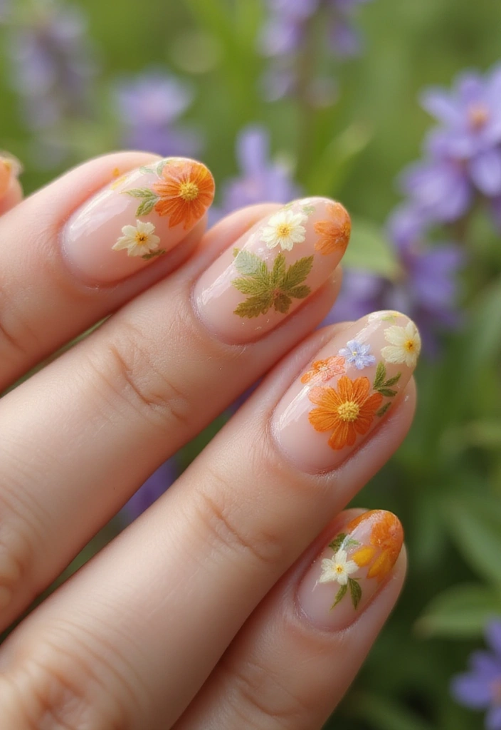 28 Rounded Jelly Amber Nails That Pop - 6. Floral Embellishments