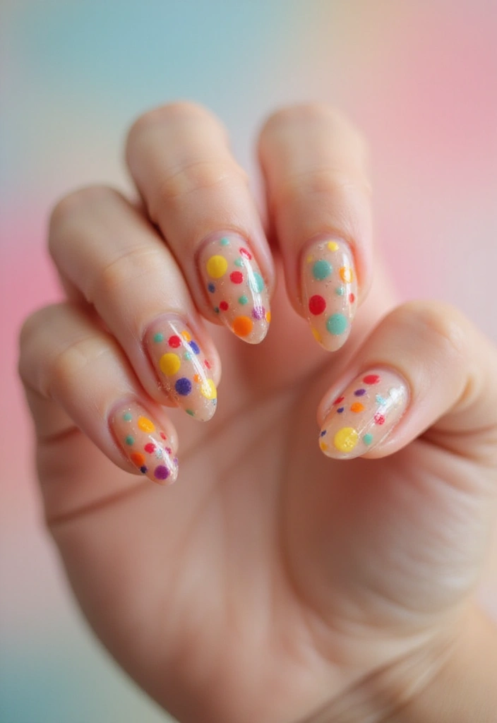 28 Rounded Jelly Amber Nails That Pop - 9. Colorful Dots