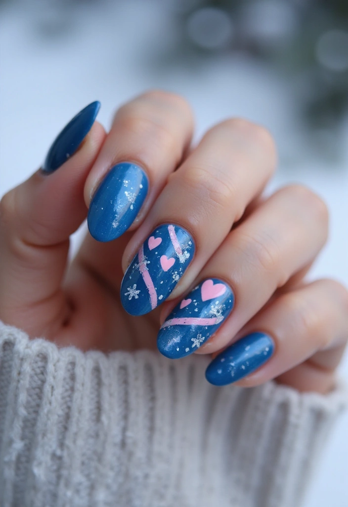 28 Sapphire Blue Nails for a Cool Winter Statement - 10. Sapphire Blue with Heart Designs