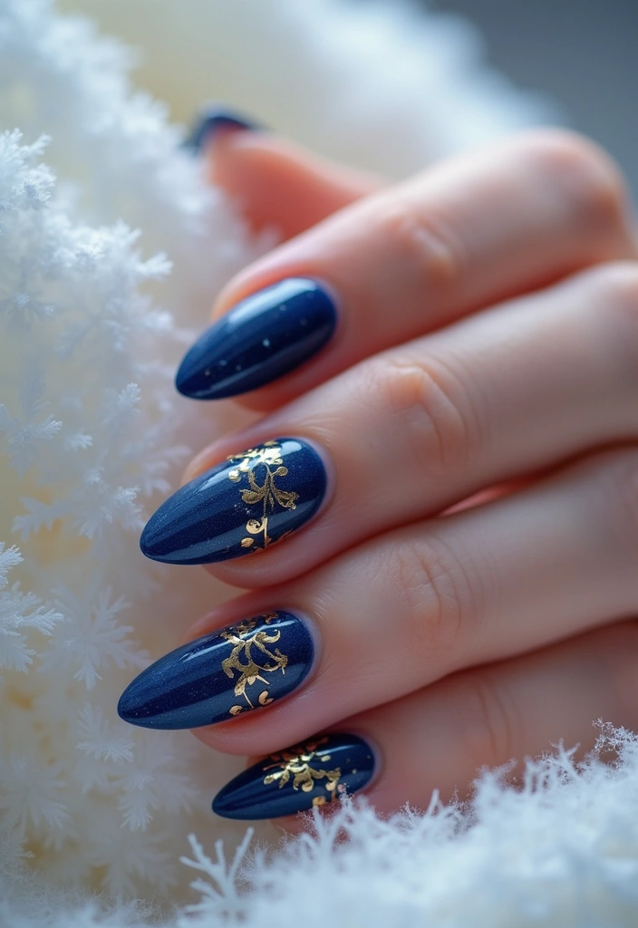 28 Sapphire Blue Nails for a Cool Winter Statement - 13. Sapphire Blue with Foil Accents