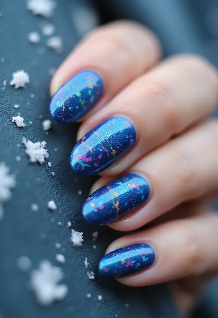 28 Sapphire Blue Nails for a Cool Winter Statement - 14. Sapphire Blue with Splatter Designs