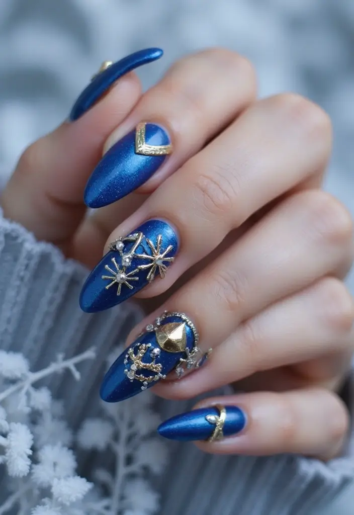 28 Sapphire Blue Nails for a Cool Winter Statement - 15. Sapphire Blue with 3D Elements