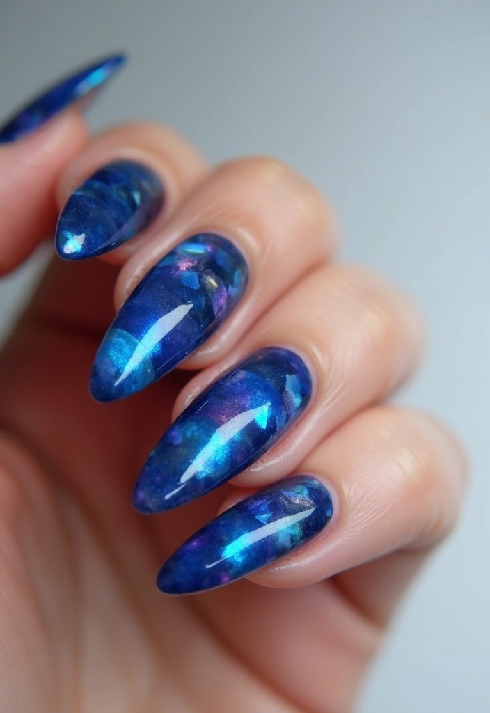28 Sapphire Blue Nails for a Cool Winter Statement - 16. Sapphire Blue Stained Glass Effect