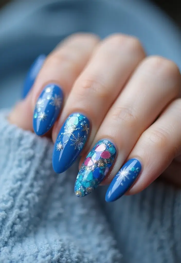 28 Sapphire Blue Nails for a Cool Winter Statement - 18. Sapphire Blue with Mosaic Patterns