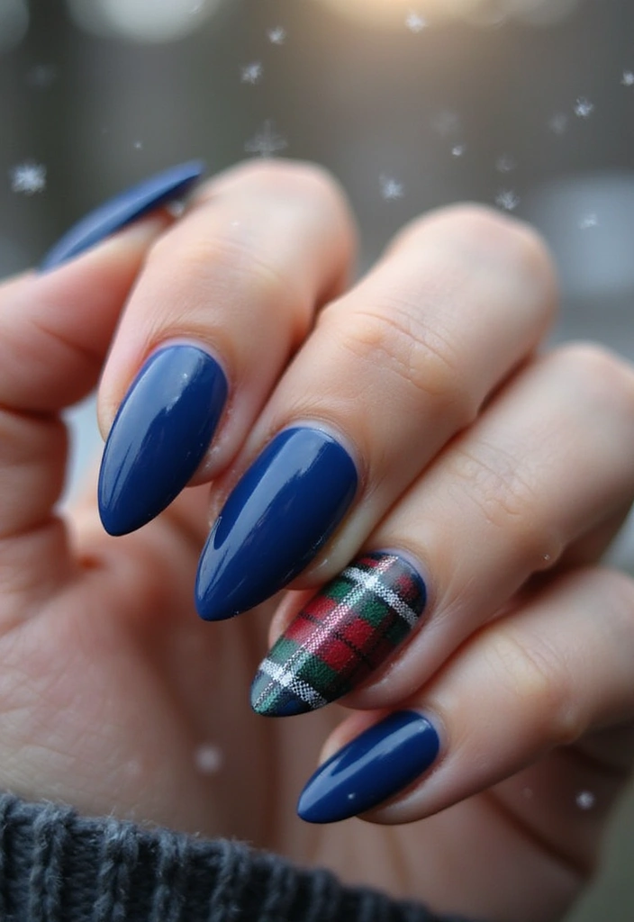 28 Sapphire Blue Nails for a Cool Winter Statement - 19. Sapphire Blue and Tartan Patterns