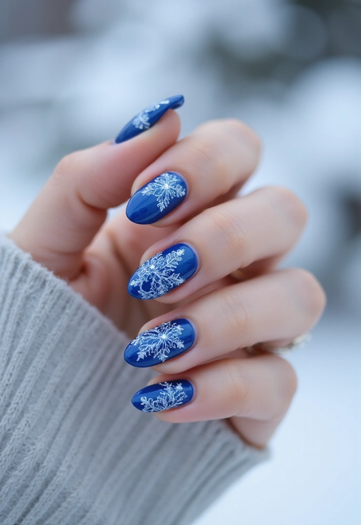 28 Sapphire Blue Nails for a Cool Winter Statement - 24. Sapphire Blue with Lace Designs