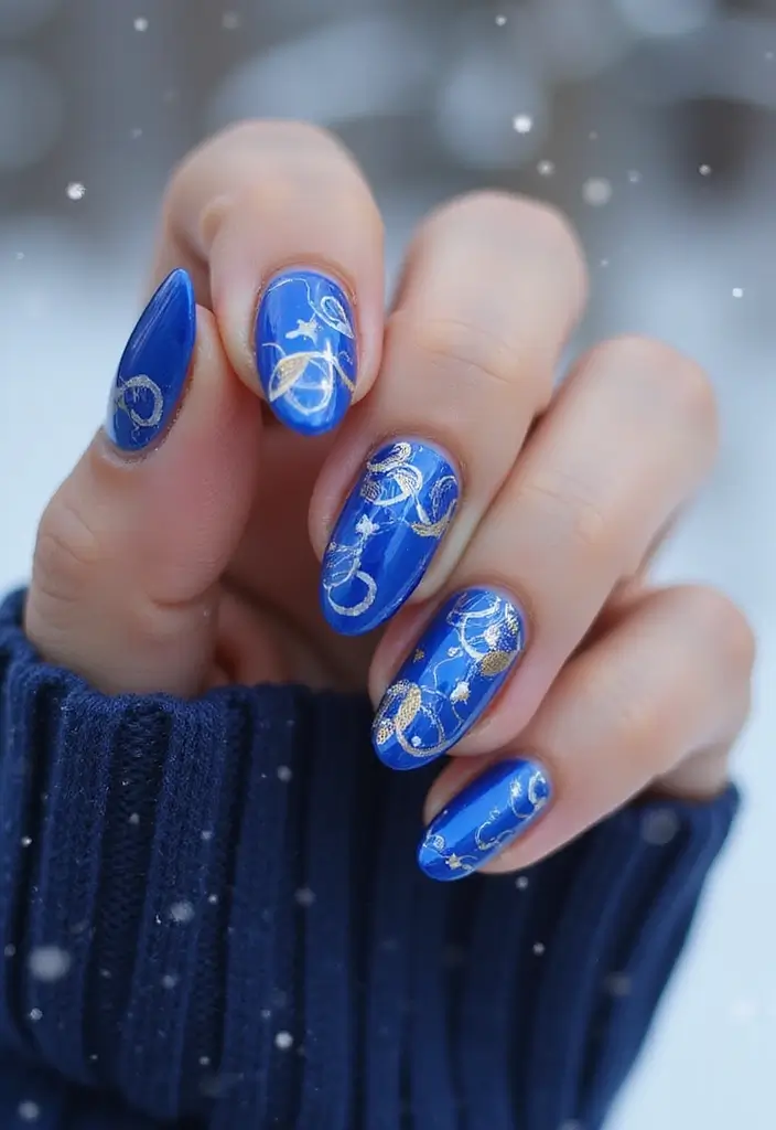 28 Sapphire Blue Nails for a Cool Winter Statement - 26. Sapphire Blue with Abstract Art
