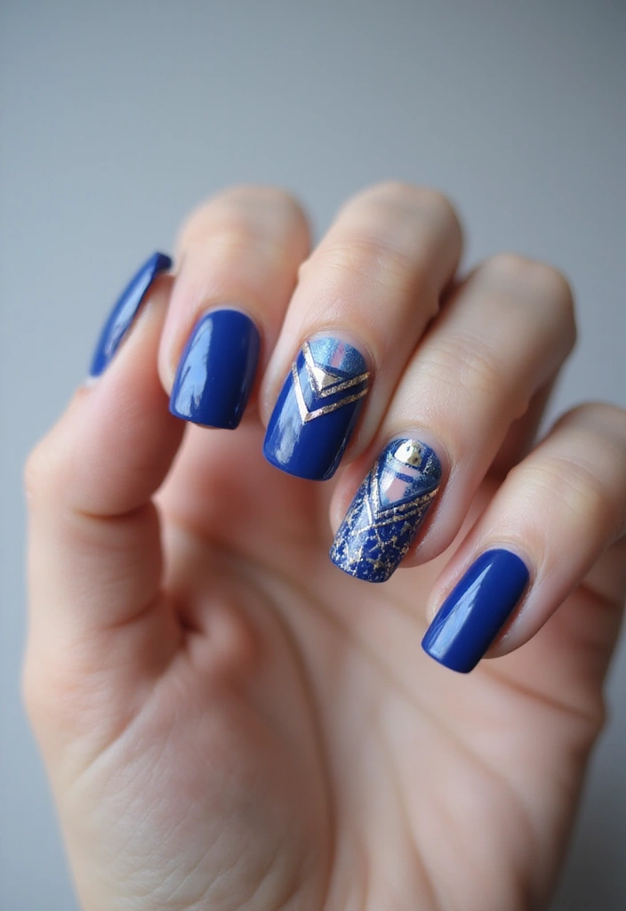28 Sapphire Blue Nails for a Cool Winter Statement - 28. Sapphire Blue with Layered Designs