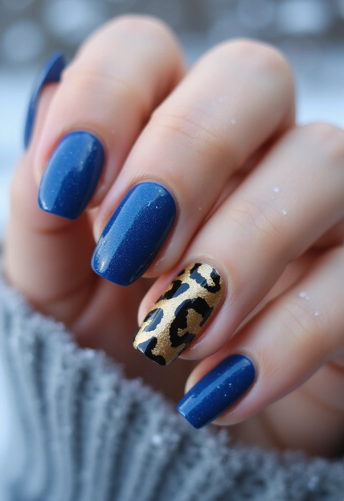 28 Sapphire Blue Nails for a Cool Winter Statement - 7. Sapphire Blue Animal Print
