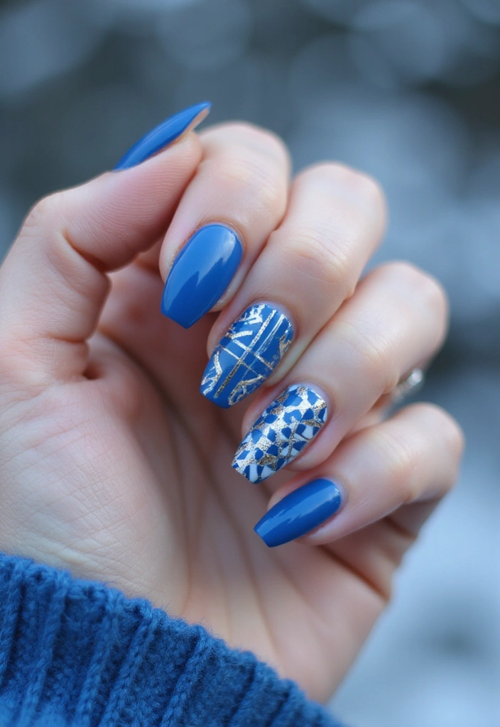 28 Sapphire Blue Nails for a Cool Winter Statement - 9. Sapphire Blue with Geometric Designs