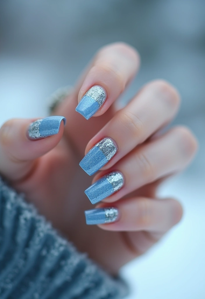 28 Subtle Glitter Nail Ideas for Winter Glam - 1. Frosty Blue Sparkle