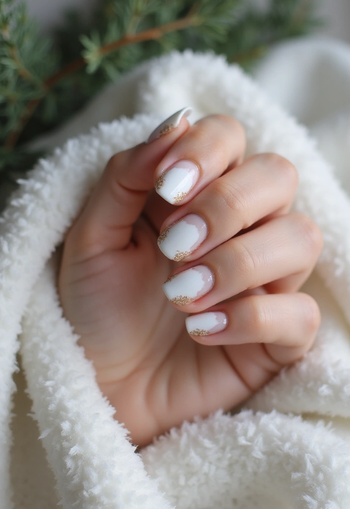 28 Subtle Glitter Nail Ideas for Winter Glam - 14. Soft White with Gold Tips