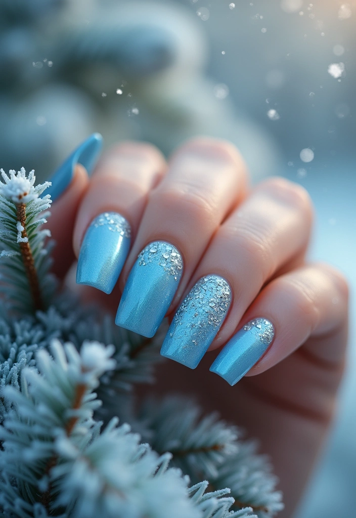 28 Subtle Glitter Nail Ideas for Winter Glam - 16. Glacier Blue with Silver Accents