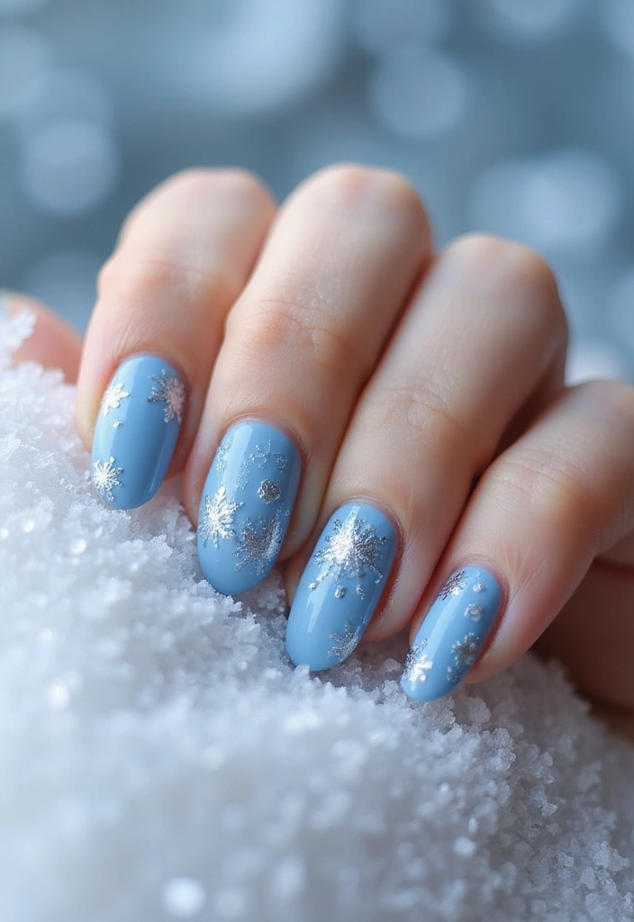 28 Subtle Glitter Nail Ideas for Winter Glam - 6. Silver Snowflakes