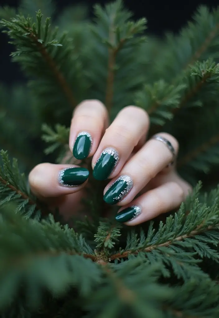 28 Subtle Glitter Nail Ideas for Winter Glam - 7. Dark Forest Glam