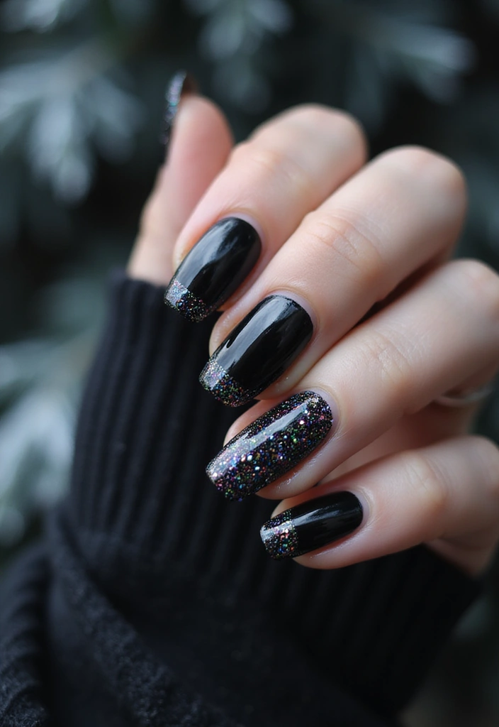 28 Subtle Glitter Nail Ideas for Winter Glam - 9. Classic Black with a Twist