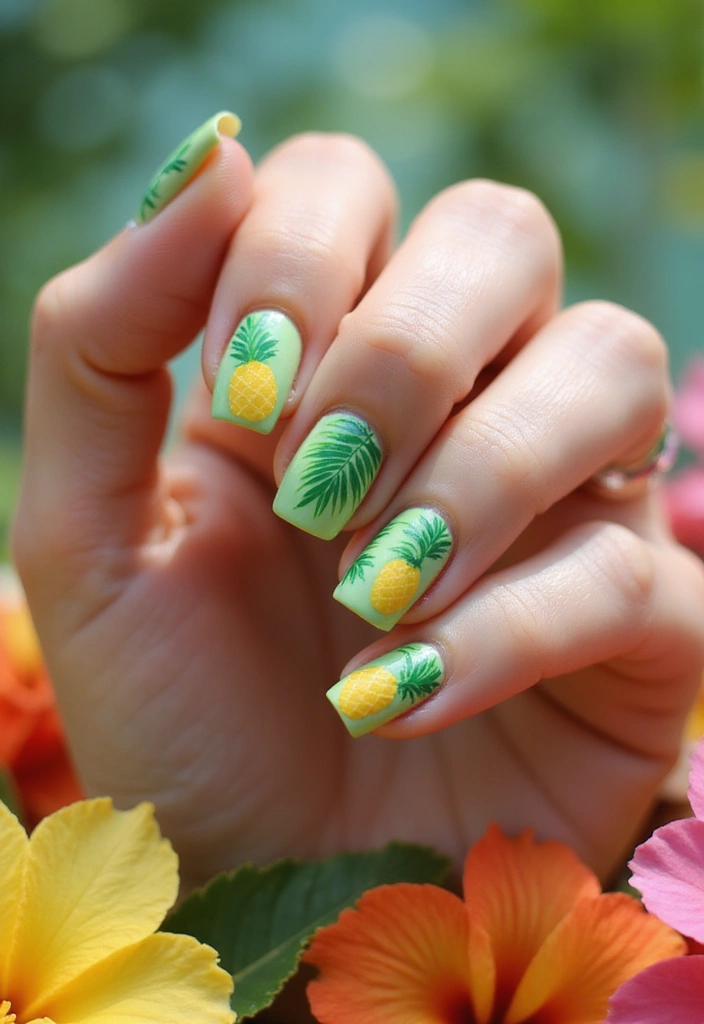 28 Trendy Summer French Nail Designs to Try - 10. Tropical Vibes