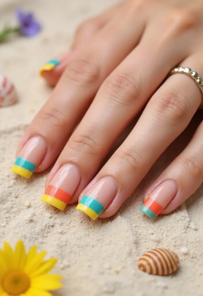28 Trendy Summer French Nail Designs to Try - 18. Striped French