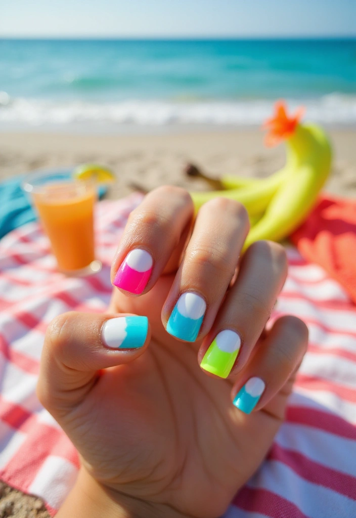 28 Trendy Summer French Nail Designs to Try - 2. Neon Tips