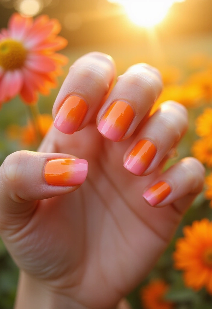 28 Trendy Summer French Nail Designs to Try - 20. Sunset Ombre