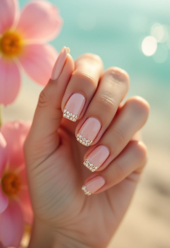 28 Trendy Summer French Nail Designs to Try - 25. Beautiful Beads