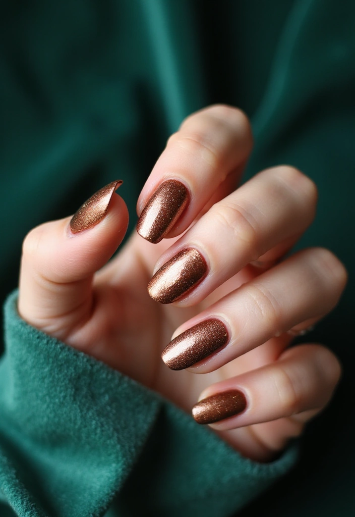 29 Almond Aura Nail Ideas to Try This Season - 21. Metallic Bronze Aura