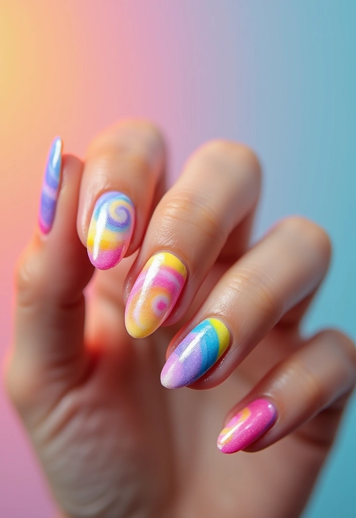 29 Almond Aura Nail Ideas to Try This Season - 28. Tie-Dye Swirl Aura